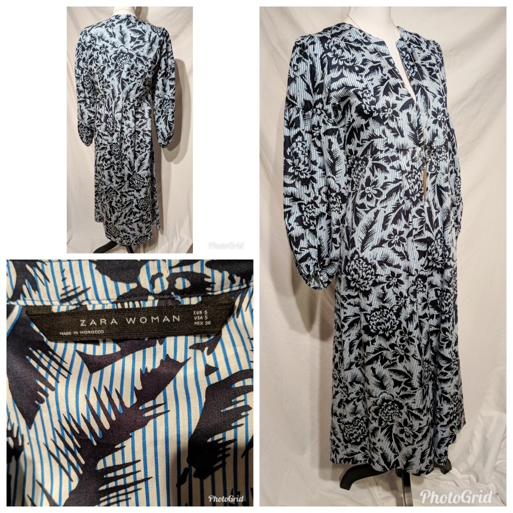 Zara Woman Blue Pinstripe Dress Size S
